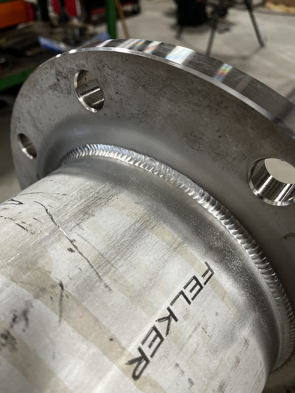 TIG-welded flange on a stainless process line