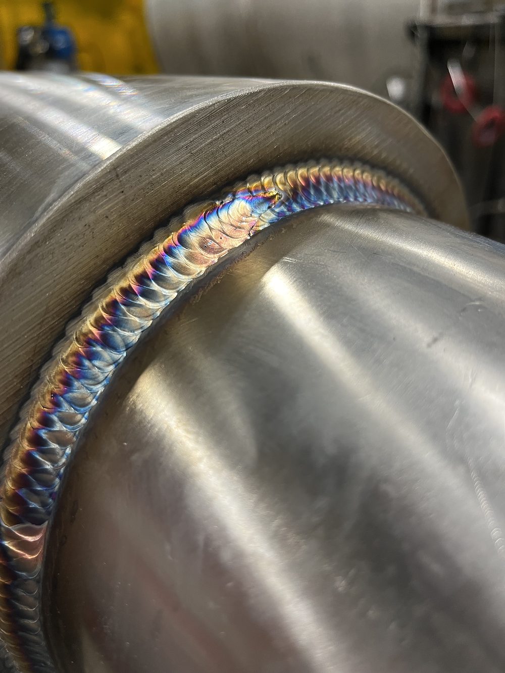 Circumferential TIG weld on polished stainless